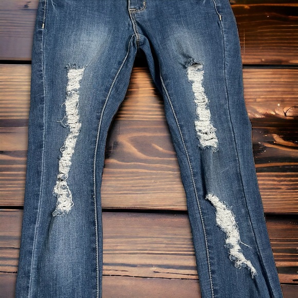 Denim 4 Us Distressed Medium Wash Skinny Jeans | Size 1 | - Picture 5 of 11
